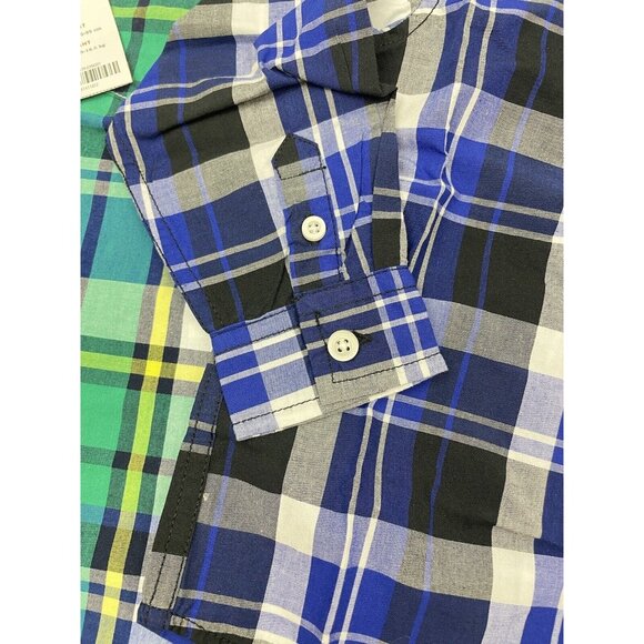 GYMBOREE Toddler Boy 2-Pcs Button Front Plaid Shirt 100% Cotton Blue/Green 3T - Picture 9 of 11